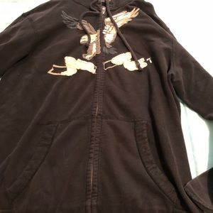 Black American Eagle Zip Up Hoodie XL
